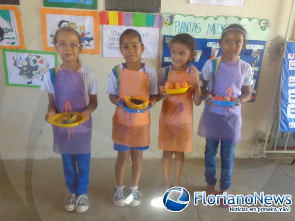 Alunos da Escola Zezinho Vasconcelos apresentam tipos de comidas.(Imagem:FlorianoNews)