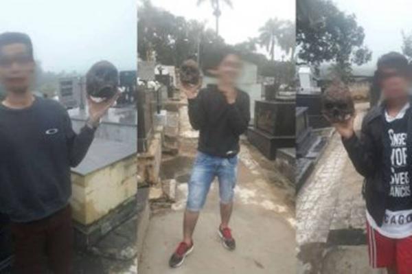 Jovens são apreendidos por tirar selfie com crânio em cemitério(Imagem:Reprodução)