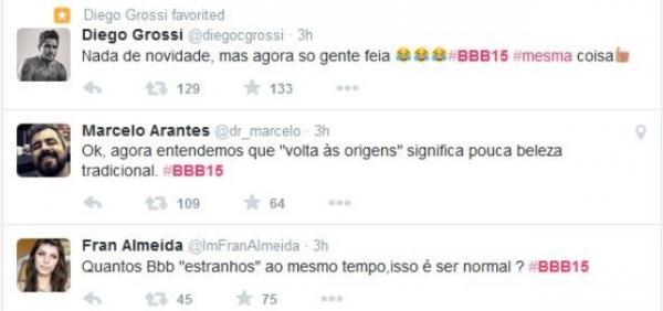 Ex-BBBs alfinetam participantes do BBB15.(Imagem: Reprodução/Twitter)