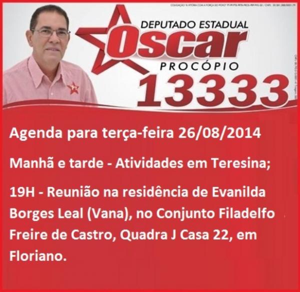 Confira a agenda do candidato Oscar Proc&oacute;pio para esta ter&ccedil;a (26).(Imagem:Assessoria de Comunica&ccedil;&atilde;o)