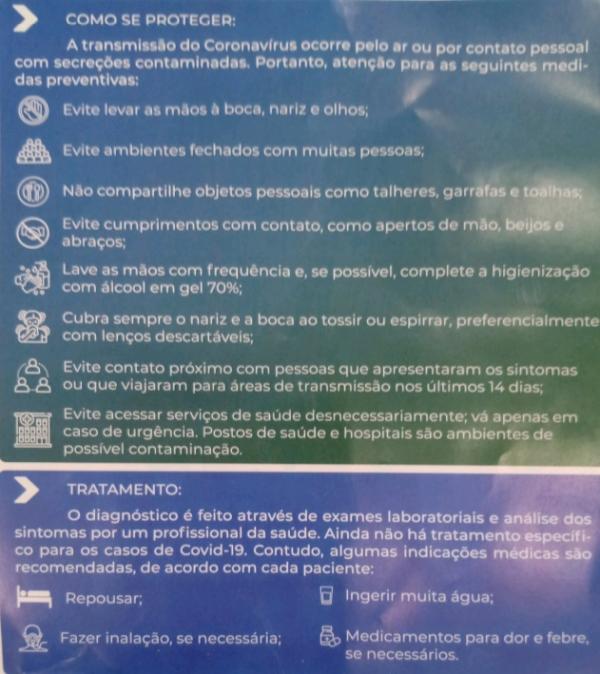 Grupo Claudino e Armazém Paraíba elaboram panfletos explicativos sobre prevenção ao coronavírus.(Imagem:Divulgação)