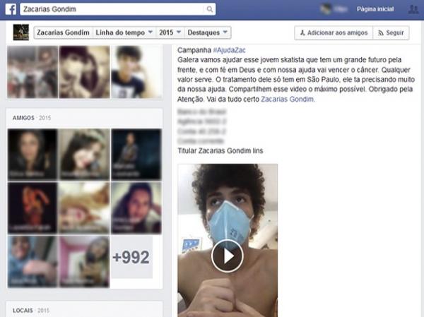 No Facebook, Zacarias fez campanha em que declarava ter leucemia.(Imagem:Divulgação/Facebook)