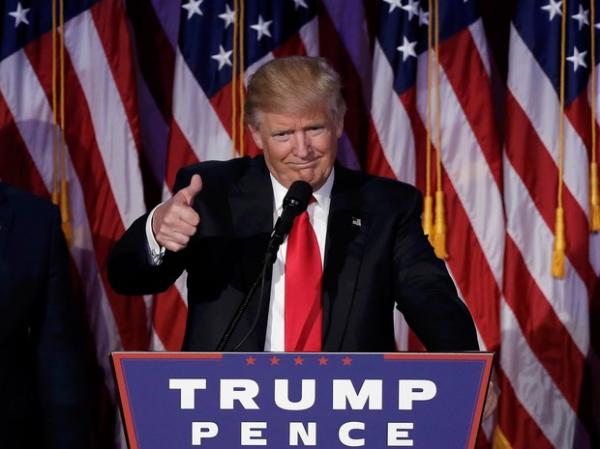 O presidente eleito Donald Trump fala após vitória.(Imagem:Mike Segar/Reuters)