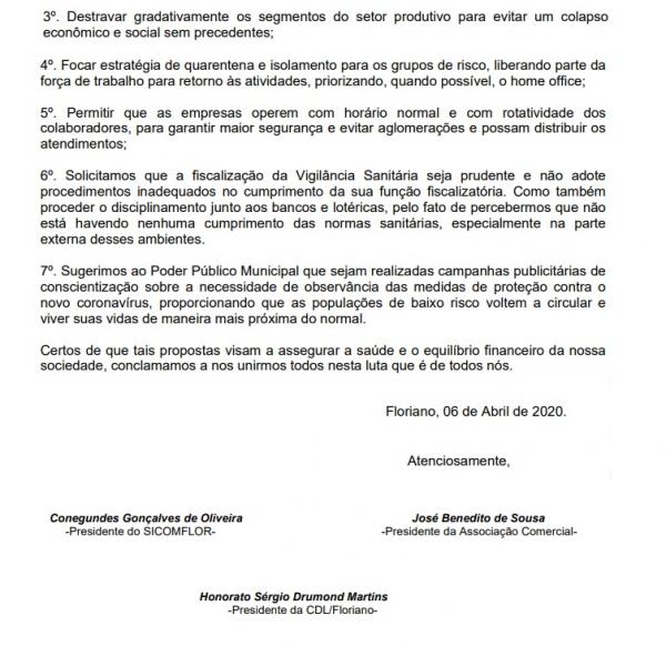 CARTA ABERTA À SOCIEDADE FLORIANENSE(Imagem: Divulgação  )