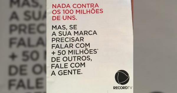 Record resolve atacar a Globo em anúncio.(Imagem:Reprodução)