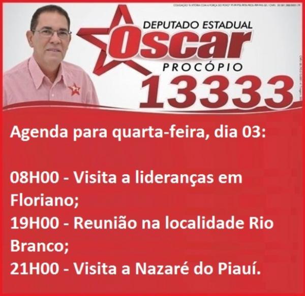 Confira a agenda do candidato Oscar Procópio para esta quarta (3).(Imagem:Assessoria de Comunicação)