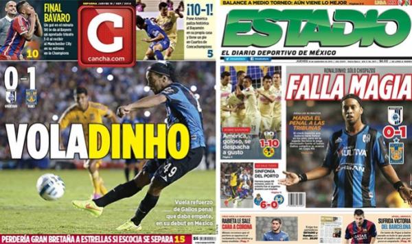 Jornais mexicanos estampam erro na estreia de Ronaldinho Gaúcho.(Imagem:Reprodução)
