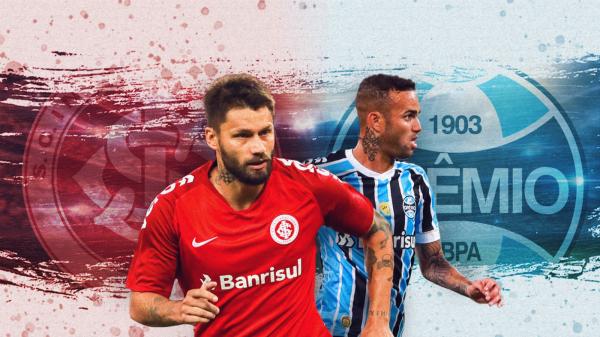 Ídolos de Inter e Grêmio, atacantes atualmente são reservas, mas ganham oportunidade para brilhar no clássico deste sábado, no Beira-Rio, a partir das 19h.(Imagem:Arte / GloboEsporte.com)