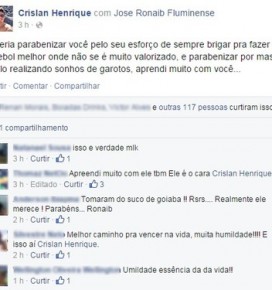 Em rede social, Crislan parabeniza José Ronaib pelo título do Campeonato Piauiense Sub-17.(Imagem:Reprodução/Facebook)