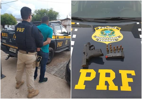 PRF prende homem com pistola municiada na BR-343.(Imagem:PRF)