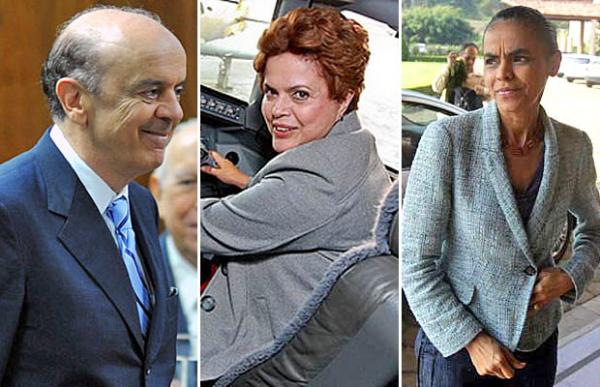 Os candidatos à Presidência José Serra (PSDB), Dilma Rousseff (PT) e Marina Silva (PV)(Imagem:Rodrigues Pozzebom/Agência Brasil, Roberto Stucker)