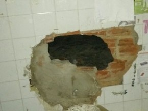Detentos tentaram abrir buraco em parede.(Imagem:Sinpoljuspi / Divulgação)