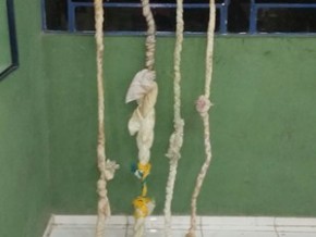 Presos montaram cordas artesanais para escalar muro(Imagem:Divulgação/Sejus)
