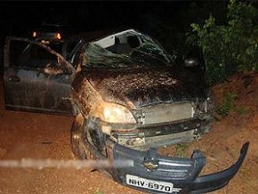 Carro capotou em uma curva durante a perseguição.(Imagem:Blog do Yuri Gomes)