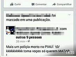 Postagemno Facebook chamou a atenção de PMs do Piauí.(Imagem:Reprodução/Facebook)