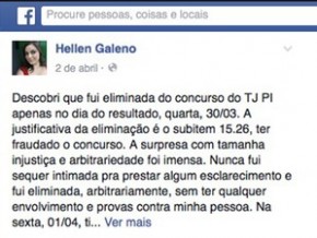 Advogada postou indignação ao ser eliminada de concurso(Imagem:Reprodução/Facebook)