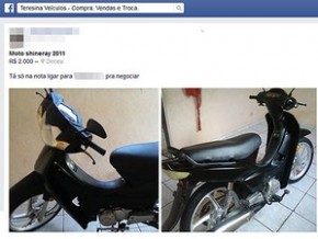 Mulher oferece uma moto por R$ 2 mil sem documentação.(Imagem:Reprodução/Facebook)