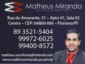 Escritório de Advocacia Matheus Miranda oferece oportunidade de estágio(Imagem:FlorianoNews)
