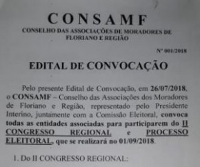 CONSAMF publica edital de convocação para eleições gerais da entidade.(Imagem:Reprodução/FlorianoNews)