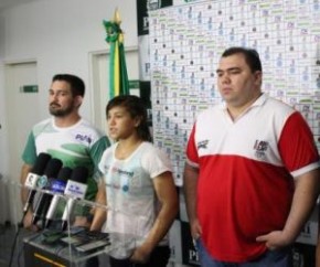 Sarah Menezes concedeu entrevista coletiva ao lado de sua equipe no Piauí.(Imagem:Wenner Tito)