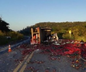 Caminhão tomba na BR-343 e deixa dois feridos.(Imagem:PRF)