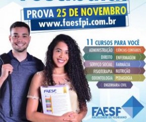Inscrições para o vestibular da FAESF seguem até 24 de novembro.(Imagem:FAESF)