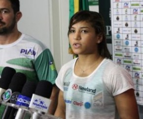 Após o evento, Sarah concedeu entrevista coletiva falando das expectativas para a Olimpíada.(Imagem:Wenner Tito)