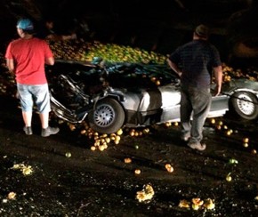 Carga de laranja esmaga carro e mata família em BR.(Imagem:CidadeVerde.com)