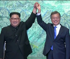 Coreias prometem assinar acordo de paz e acabar com a guerra.(Imagem:Reprodução/G1)