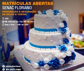 Senac de Floriano abre inscrições para curso de preparo e decoração de bolos.(Imagem:Divulgação)