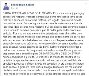 Em carta aberta, Enéas Maia fala últimos acontecimentos de sua candidatura.(Imagem:Reprodução/Facebook)