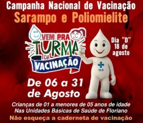 Campanha de Vacinação contra a Poliomielite e Sarampo terá início em agosto em Floriano.(Imagem:SECOM)