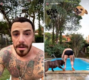 Ator foi mordido por seu cão Thor ao pular em piscina e levou 15 pontos na perna.(Imagem:Reprodução/Instagram)