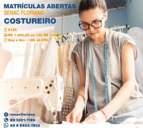 Senac de Floriano promove curso de Costureiro.(Imagem:Divulgação)