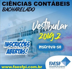 FAESF está com inscrições abertas para Bacharelado em Ciências Contábeis.(Imagem:Divulgação)