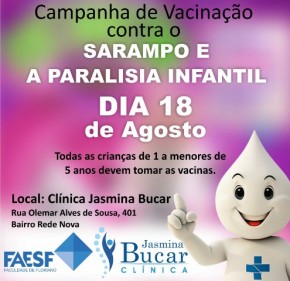 Clínica Integrada Jasmina Bucar participa da Campanha de Vacinação contra Sarampo e Poliomielite.(Imagem:FAESF)