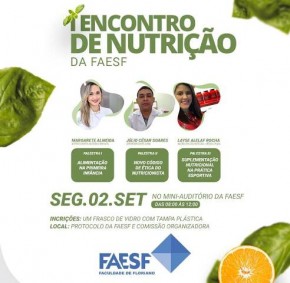 I Jornada de Nutrição da FAESF acontece na próxima segunda-feira.(Imagem:FAESF)