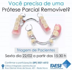 FAESF realiza triagem de pacientes para troca de prótese parcial removível.(Imagem:Divulgação)