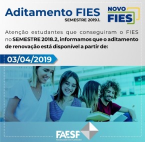 FAESF comunica que aditamento de renovação do Fies já está disponível.(Imagem:Divulgação)