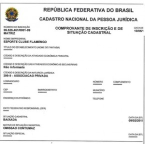 CNPJ do Flamengo-PI irregular.(Imagem:Reprodução)