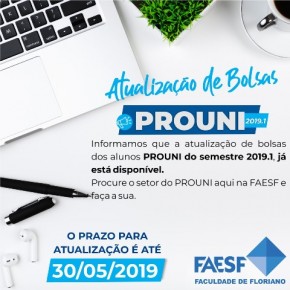 FAESF divulga prazos de atualização de bolsas do PROUNI.(Imagem:Divulgação)