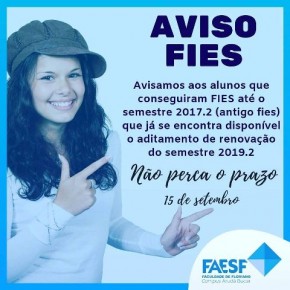 Prazo para renovação de contratos do Fies segue até 15 de setembro, comunica FAESF.(Imagem:Divulgação)
