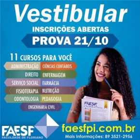 FAESF realiza vestibular 2019.1 no dia 21 de outubro(Imagem:FAESF )