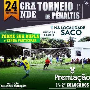 Primeiro Grande Torneio de Pênaltis será realizado na localidade Saco.(Imagem:Divulgação)