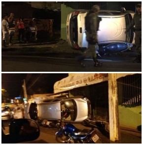 Carro de passeio colide com moto e tomba em Floriano.(Imagem:Divulgação)