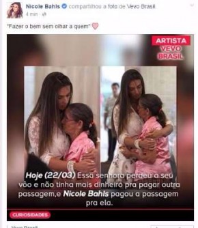 Post publicado hoje por Nicole no Facebook.(Imagem:Abril Comunicações S.A.)