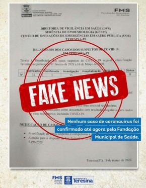 Fake News quanto a confirmação de casos confirmados do Coronavírus(Imagem:Divulgação)