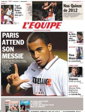 Lucas estampa capa de um dos principais  jornais da França.(Imagem:Reprodução / Lequipe.fr)