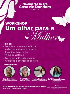 Workshop vai discutir temas do universo feminino em Floriano. (Imagem:Divulgação)