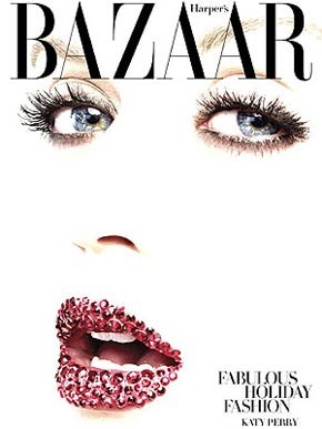 Cantora aparece com a boca coberta por cristais vermelhos na edição de dezembro da 'Harper's Bazaar'.(Imagem:Divulgação)